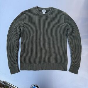 L.L.BEAN Ribbed Heavy Tight Knit Sweater Men's L Olive Green 100% COTTON 0 JSA4